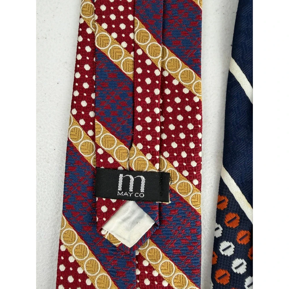Vintage Clip On Necktie Lot 4 Wembley May Co Armand Geometric Striped Ties Mens